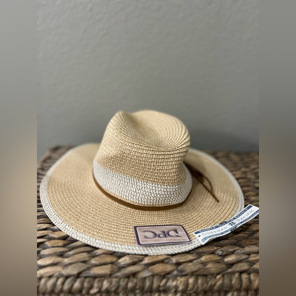 Stylish Tan and White Straw Beach/Pool Hat - Picture 3 of 6